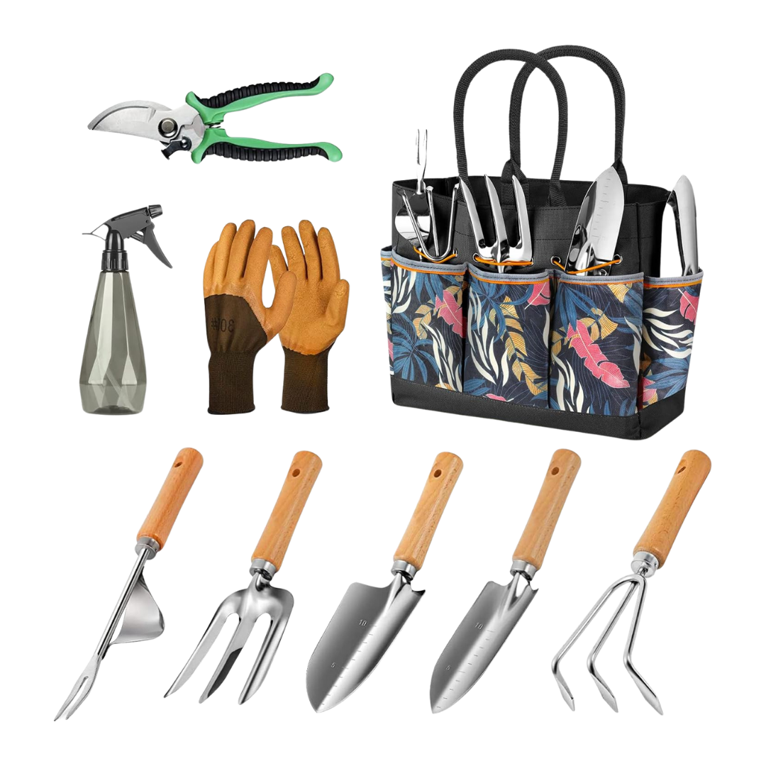 Stainless Steel Gardening Tools Set with Tote for Easy Storage