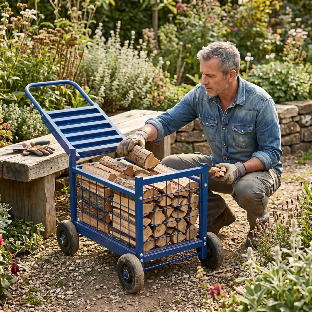 Garden Seat Cart with Storage and Rubber Wheels for Easy Mobility