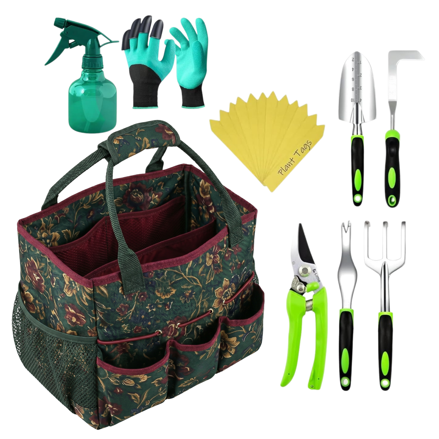 Garden Tools Kit with Storage Bag, Plant Labels, Gloves, and Spray Bottle
