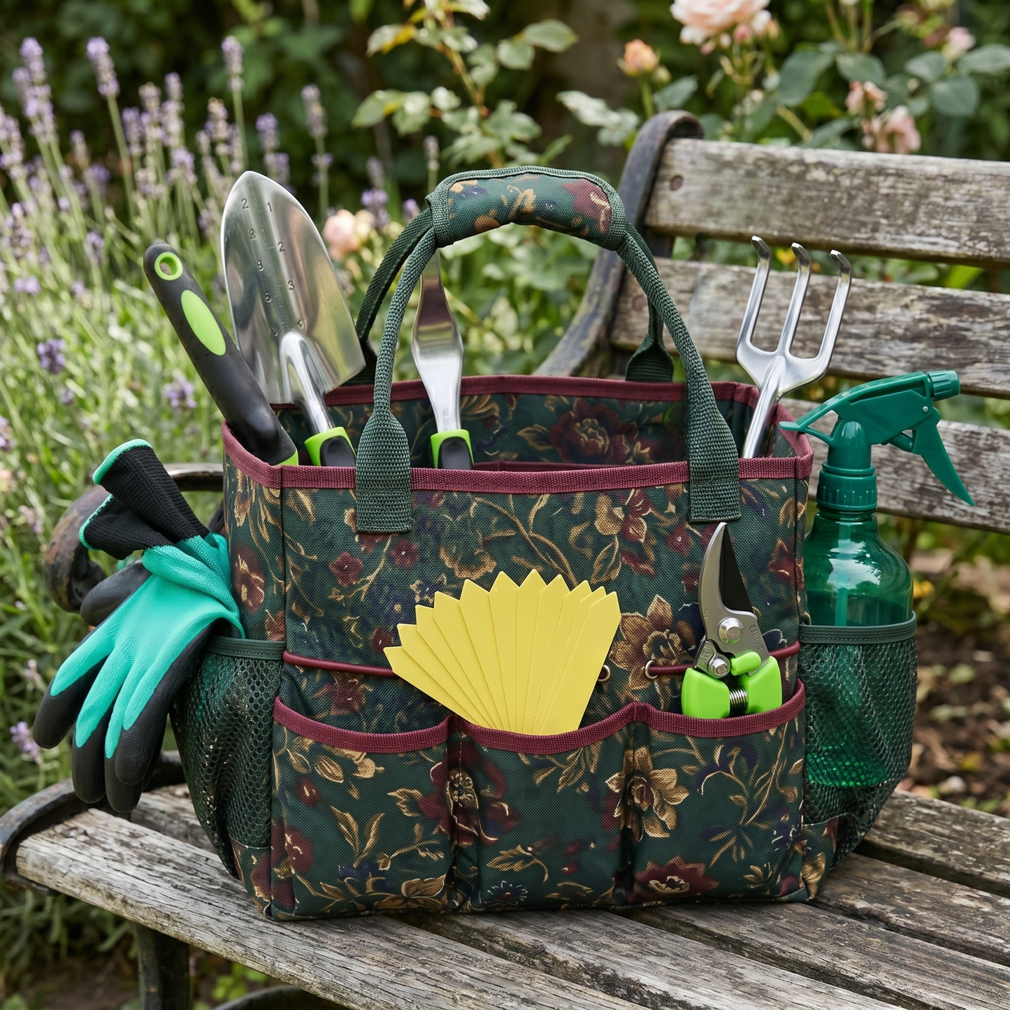 Garden Tools Kit with Storage Bag, Plant Labels, Gloves, and Spray Bottle