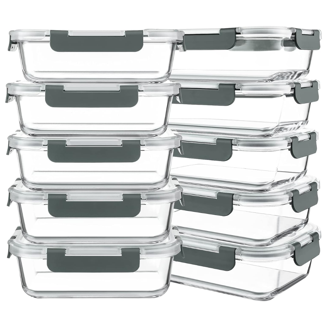 Food Storage Glass Containers with Lids for Meal Preparation and Heating