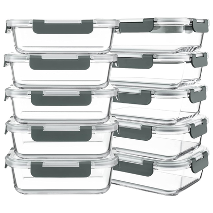 Food Storage Glass Containers with Lids for Meal Preparation and Heating