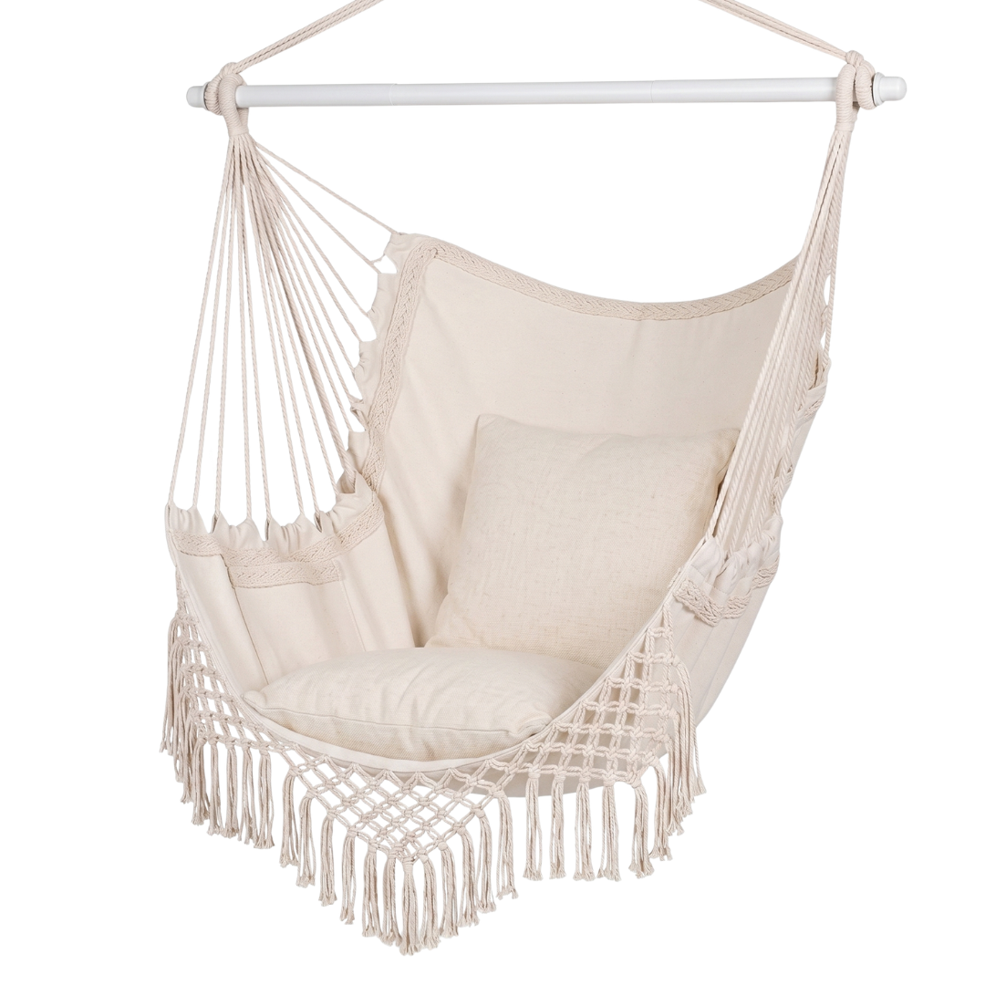 Hammock Swing Chair with Cushions, Side Storage Pocket, and Metal Frame