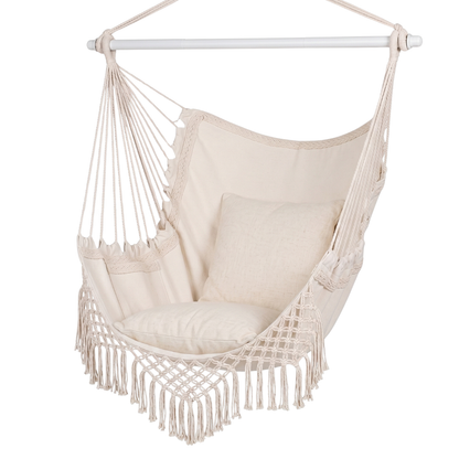 Hammock Swing Chair with Cushions, Side Storage Pocket, and Metal Frame