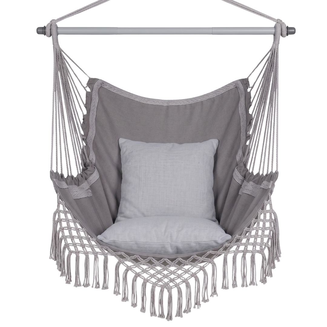 Hammock Swing Chair with Cushions, Side Storage Pocket, and Metal Frame