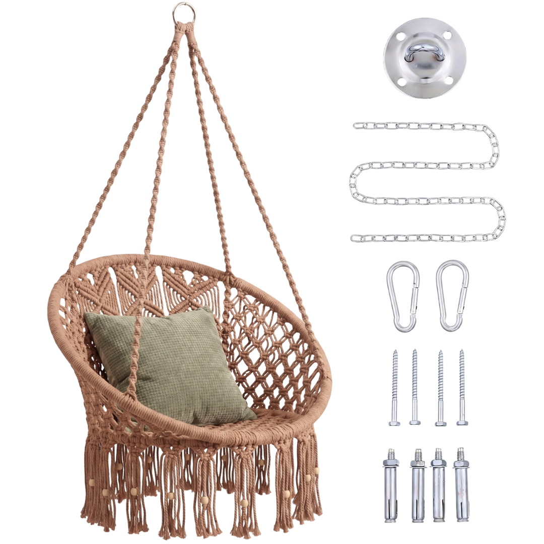 Macrame Swing Chair with Handwoven Design and Hanging Hardware Included