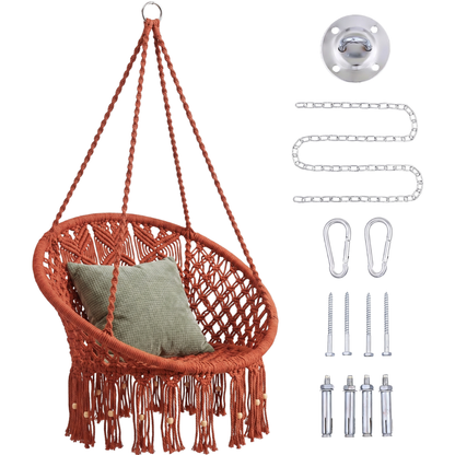 Macrame Swing Chair with Handwoven Design and Hanging Hardware Included
