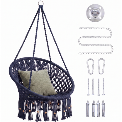 Macrame Swing Chair with Handwoven Design and Hanging Hardware Included