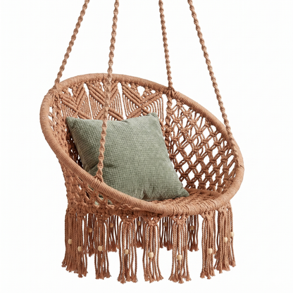 Macrame Swing Chair with Handwoven Design and Hanging Hardware Included