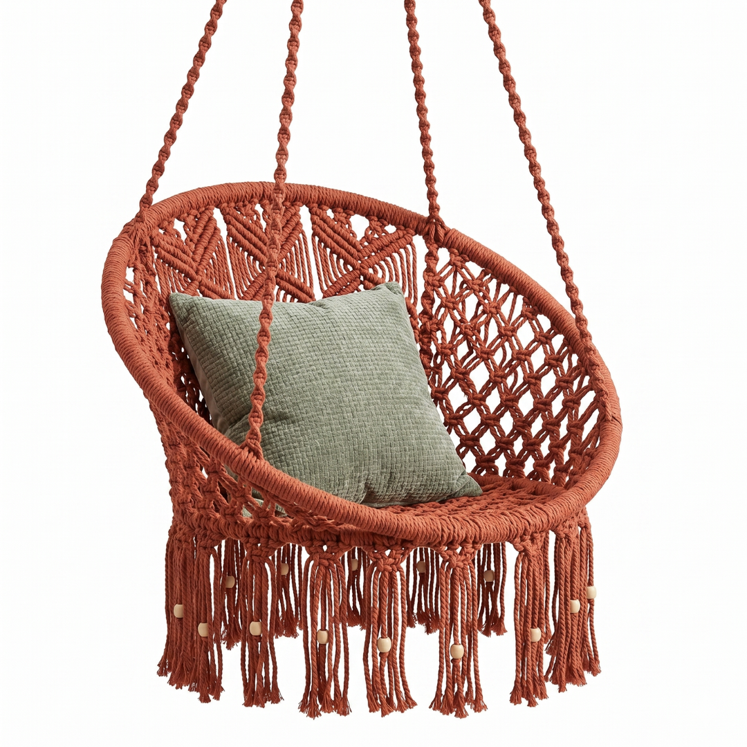 Macrame Swing Chair with Handwoven Design and Hanging Hardware Included