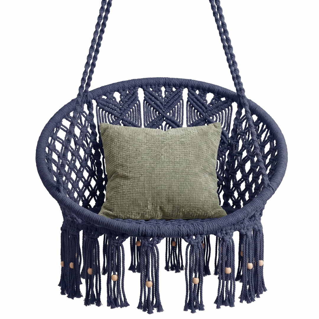Macrame Swing Chair with Handwoven Design and Hanging Hardware Included