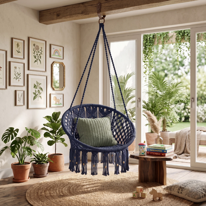 Macrame Swing Chair with Handwoven Design and Hanging Hardware Included