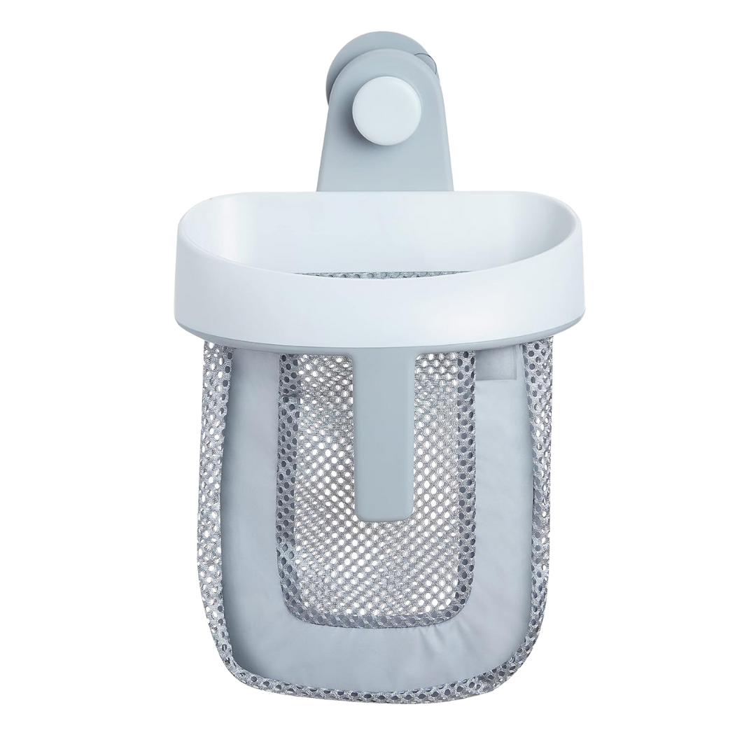 Grey Bath Toy Organizer with Quick-Dry Mesh and Large Scoop
