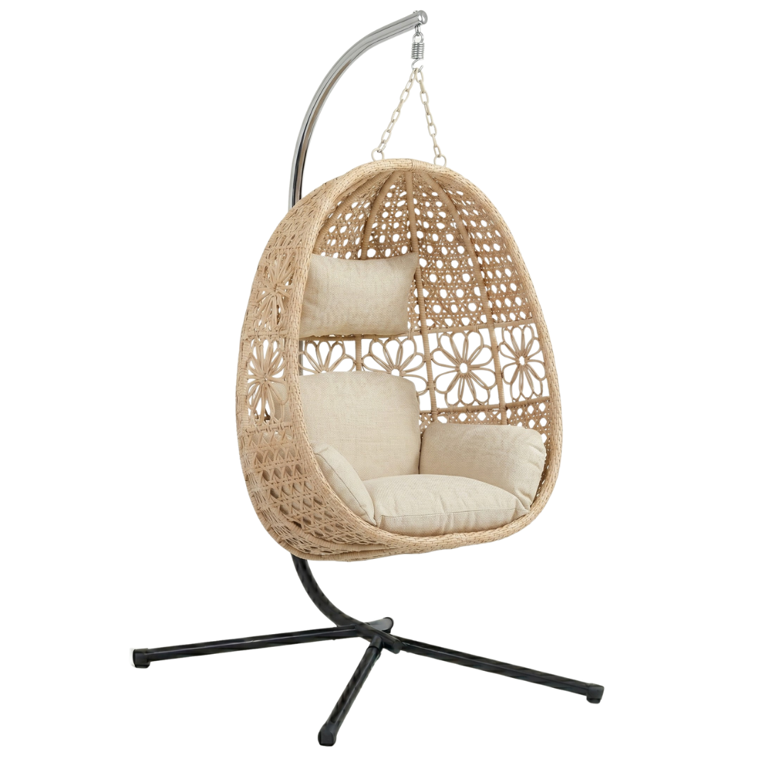 Patio and Garden Hanging Chair with Stand and Cushions