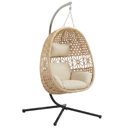 Patio and Garden Hanging Chair with Stand and Cushions