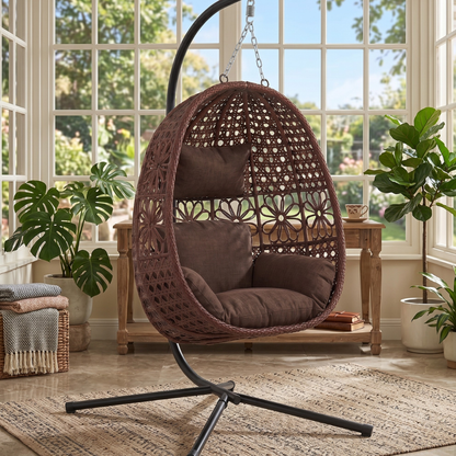 Patio and Garden Hanging Chair with Stand and Cushions