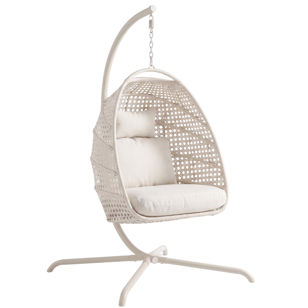 Patio Rattan Swing Chair with Stand – Hanging Egg Design, 350 lb Limit