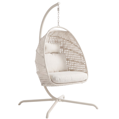 Patio Rattan Swing Chair with Stand – Hanging Egg Design, 350 lb Limit