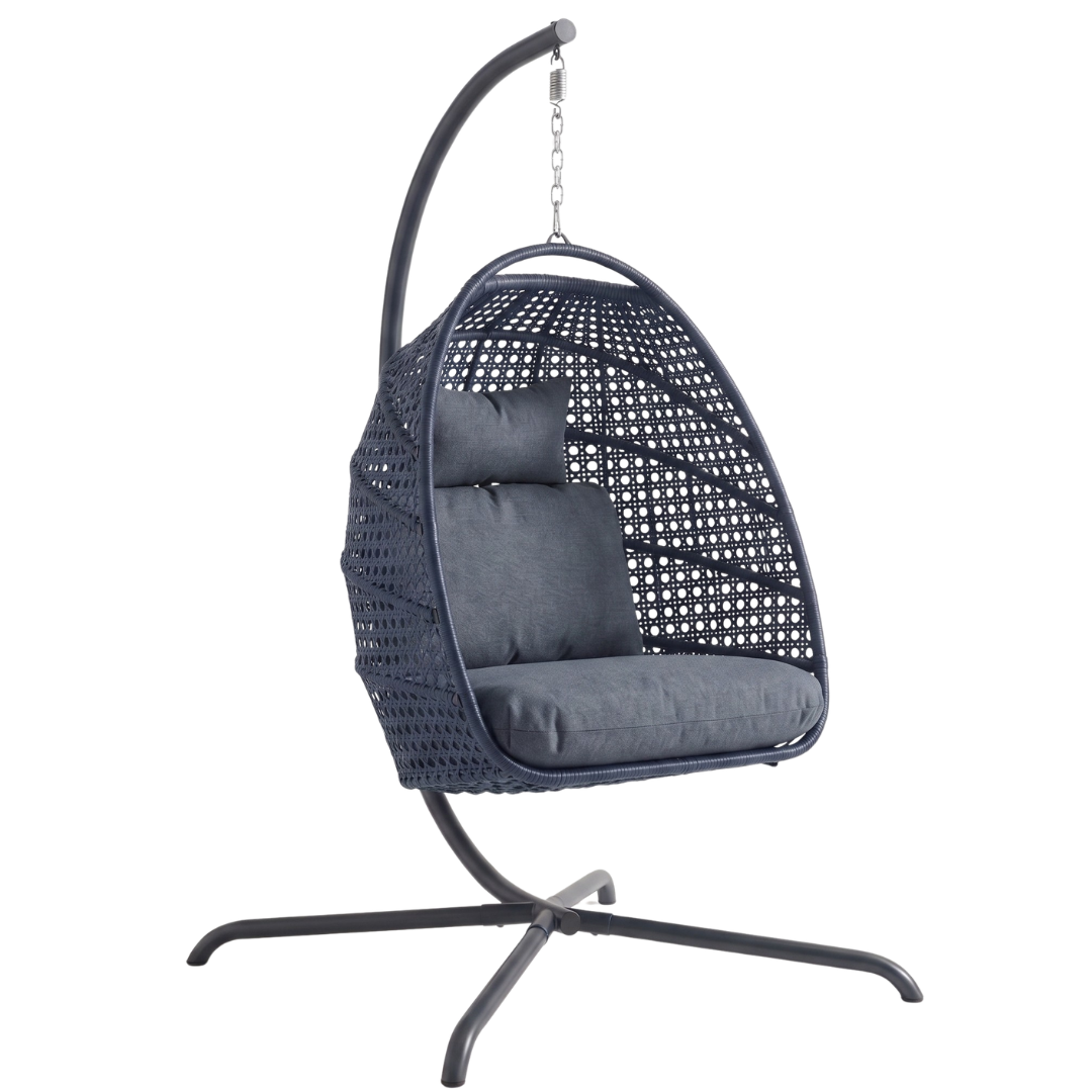 Patio Rattan Swing Chair with Stand – Hanging Egg Design, 350 lb Limit