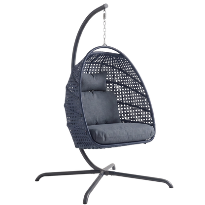Patio Rattan Swing Chair with Stand – Hanging Egg Design, 350 lb Limit