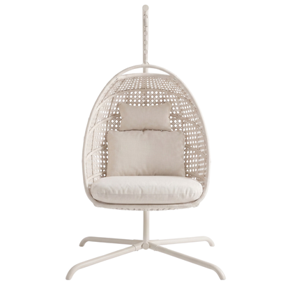 Patio Rattan Swing Chair with Stand – Hanging Egg Design, 350 lb Limit