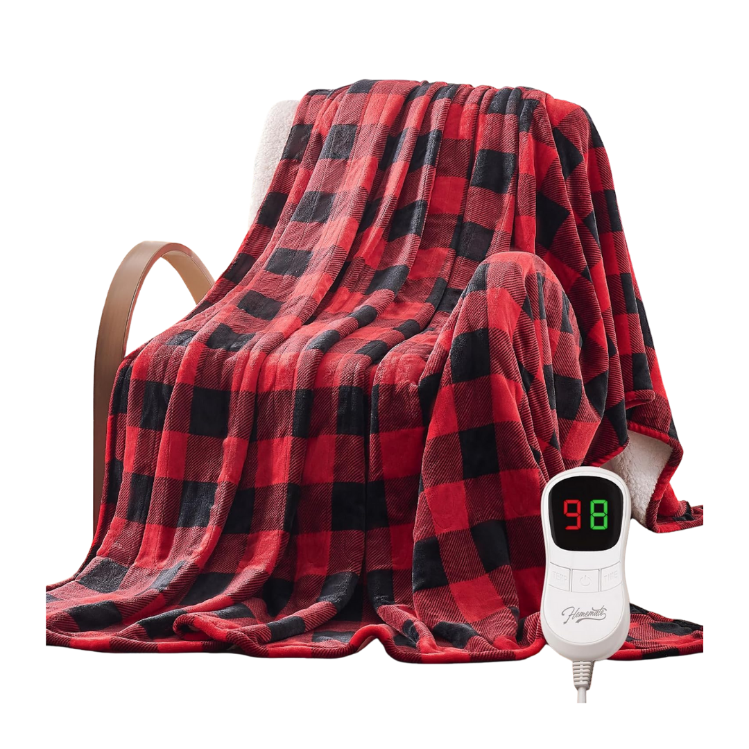 Checkered Flannel Throw Blanket with 10 Heat Settings, 50x60 Inches