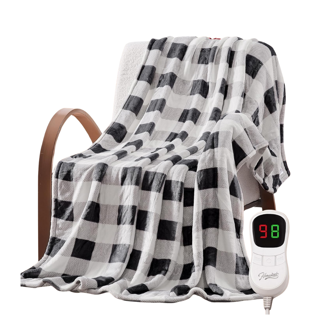 Checkered Flannel Throw Blanket with 10 Heat Settings, 50x60 Inches