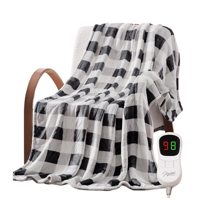 Checkered Flannel Throw Blanket with 10 Heat Settings, 50x60 Inches