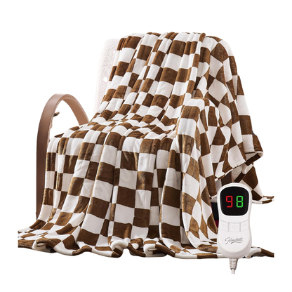 Checkered Flannel Throw Blanket with 10 Heat Settings, 50x60 Inches