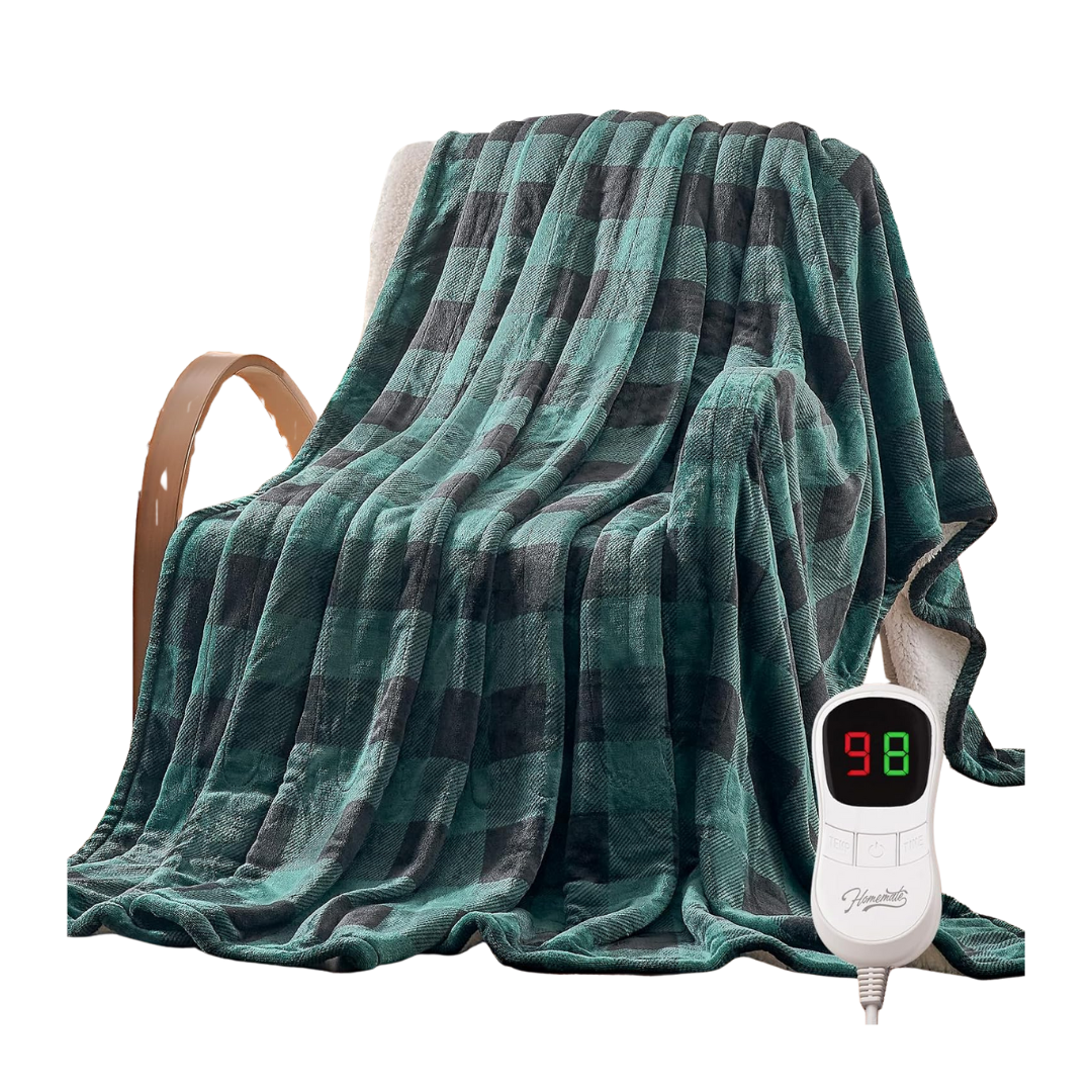Checkered Flannel Throw Blanket with 10 Heat Settings, 50x60 Inches