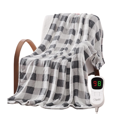 Checkered Flannel Throw Blanket with 10 Heat Settings, 50x60 Inches