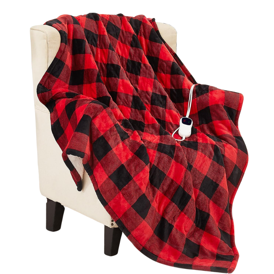 Checkered Flannel Throw Blanket with 10 Heat Settings, 50x60 Inches
