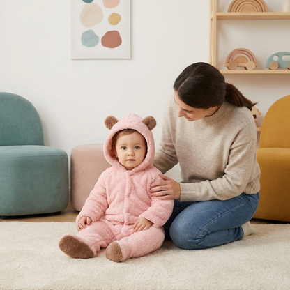Adorable Baby Romper with Cartoon Bear Design