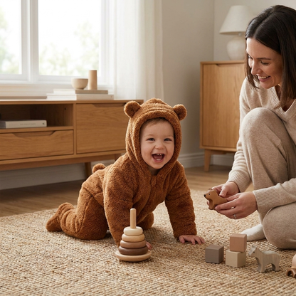 Adorable Baby Romper with Cartoon Bear Design