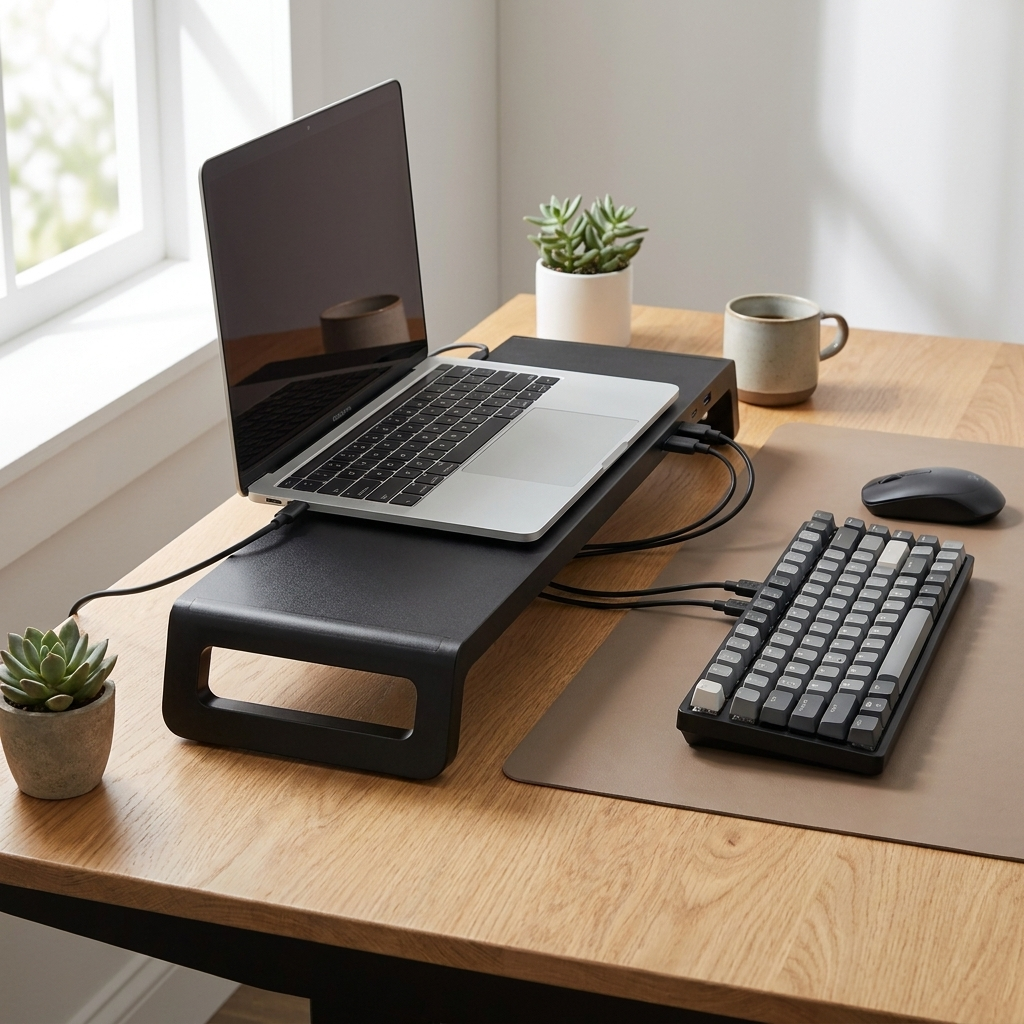Desk Riser in Aluminum with Integrated USB 3.0 Hub