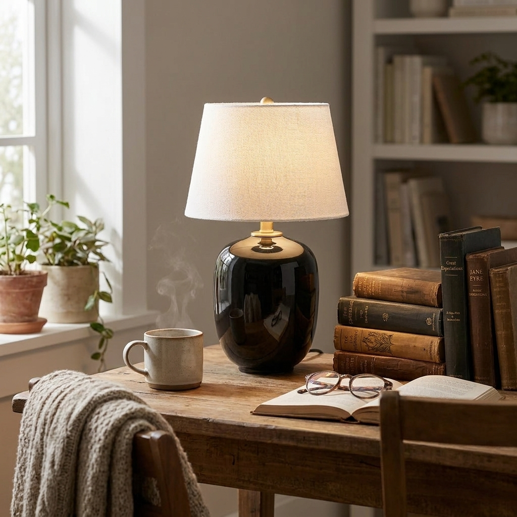 Ceramic Table Lamp in Modern Taupe Design