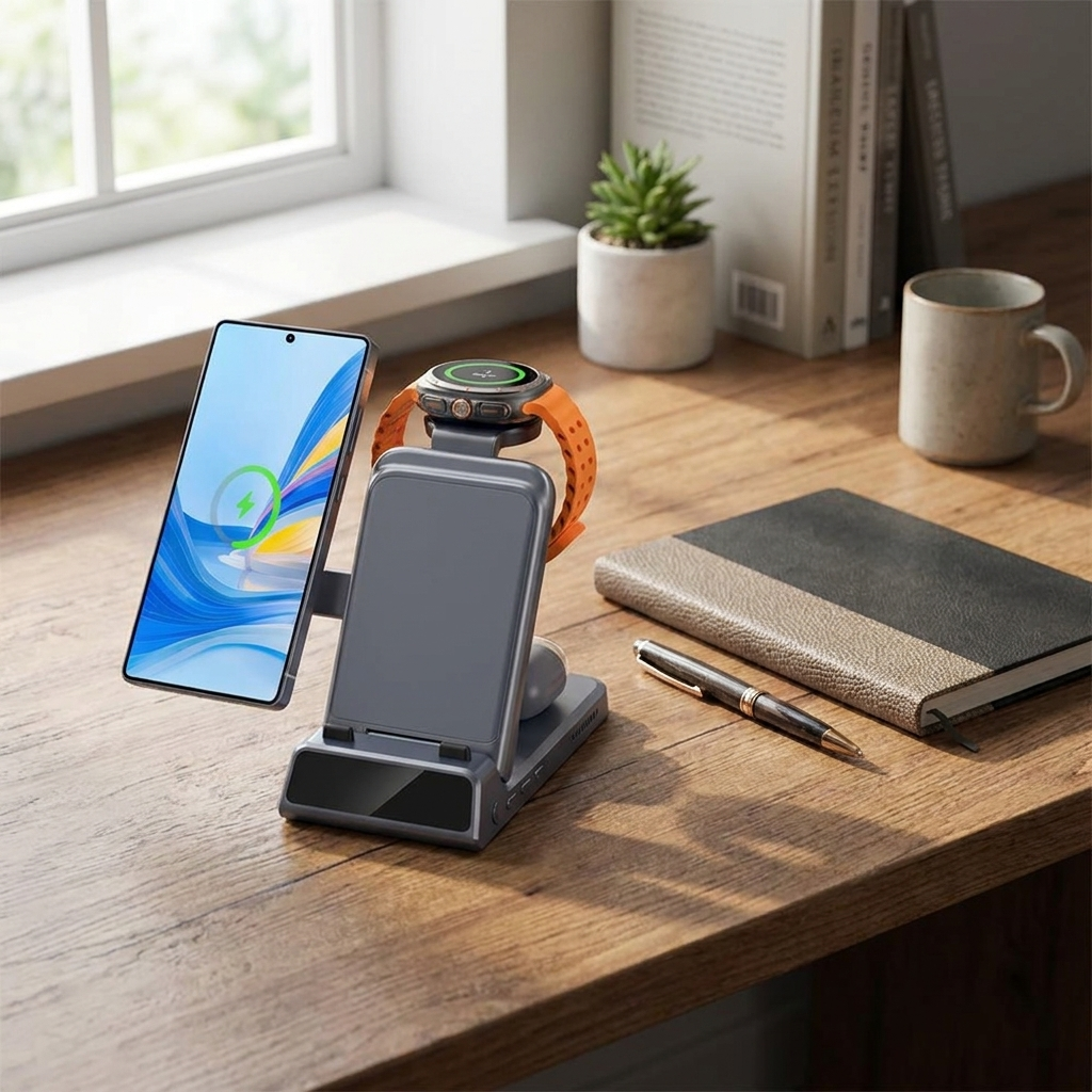 3-in-1 Wireless Charging Dock – Foldable Design for Devices