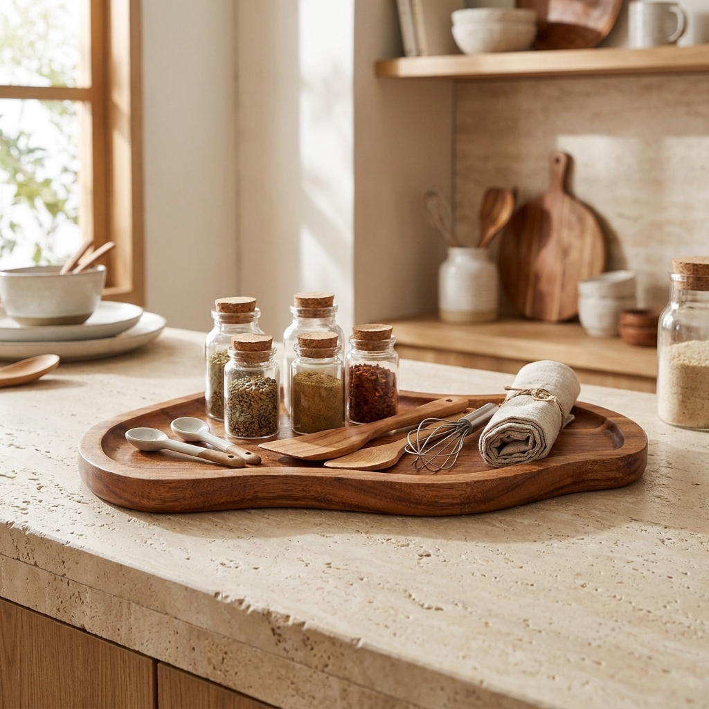 Wooden Serving and Organization Tray with Rustic Design