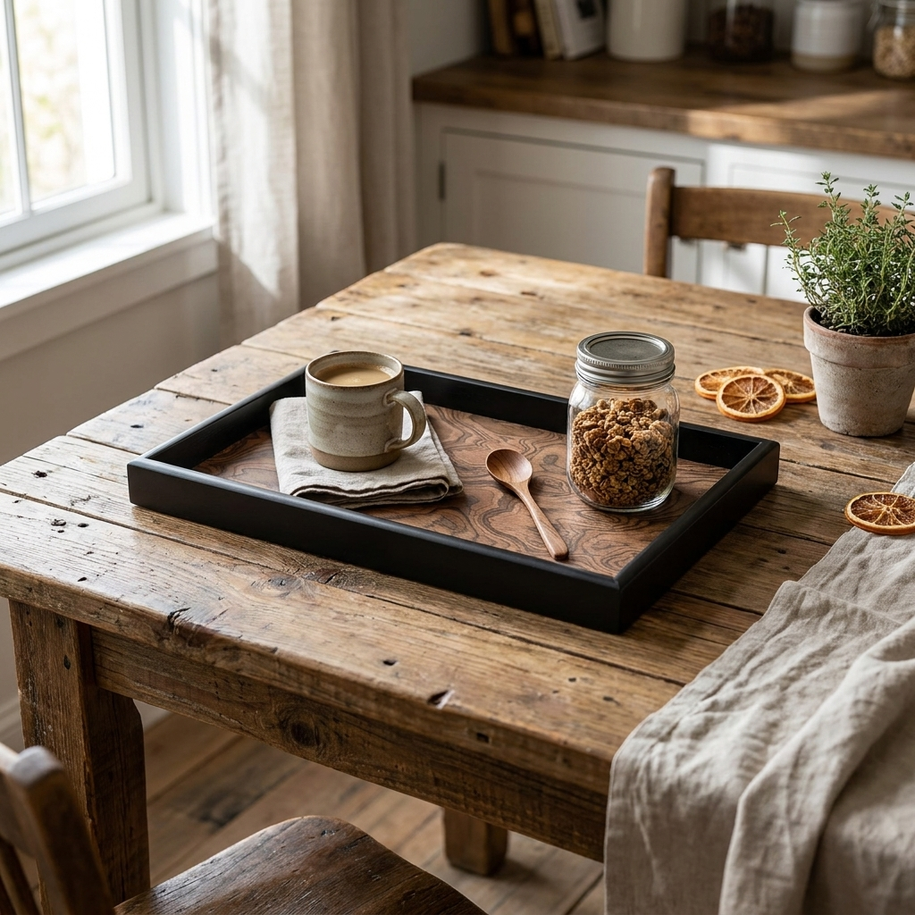 Organizational Woven Tray – Chic Design with Volcano Motif