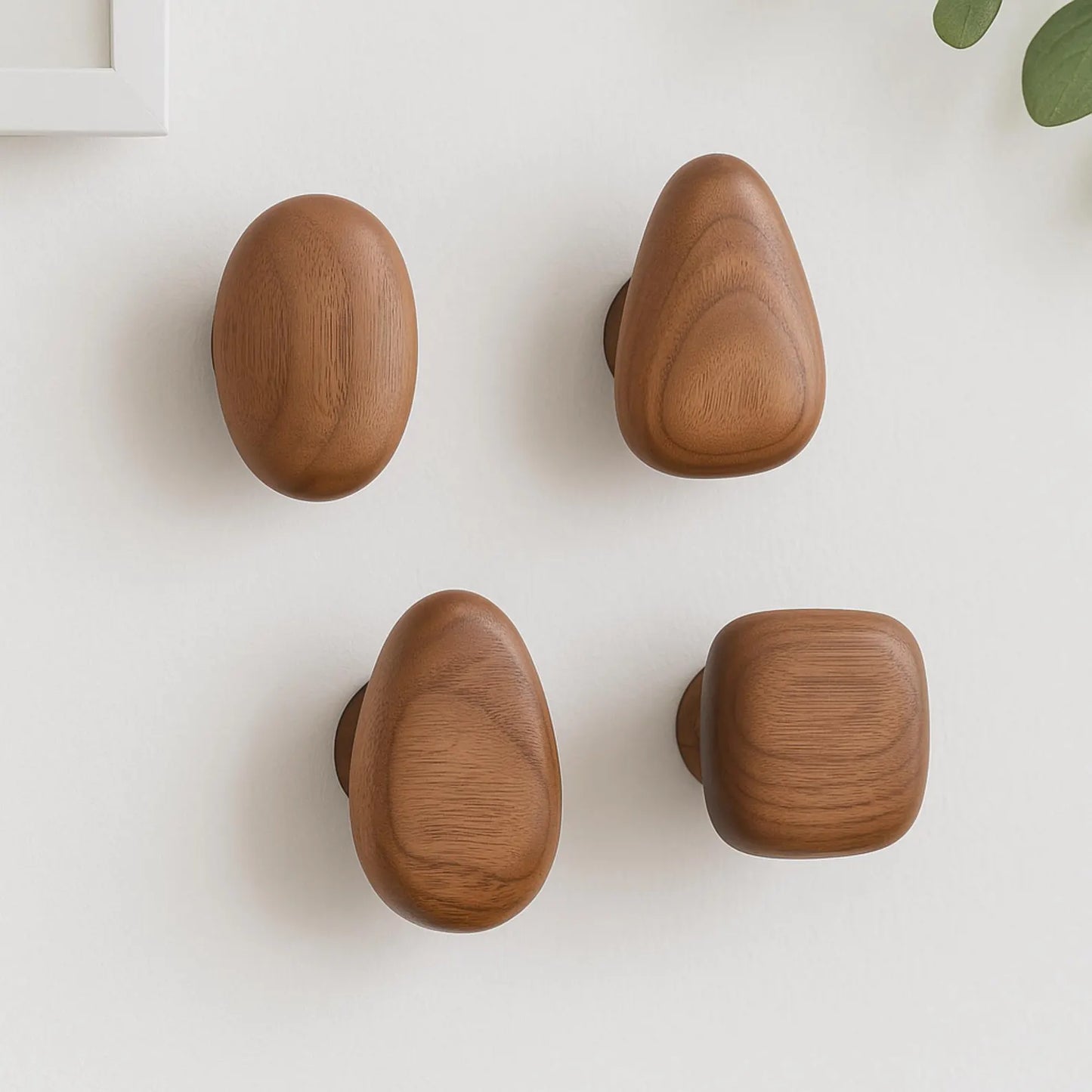 Elegant Natural Wood Hooks - Set of 4 Stylish Wall Hangers