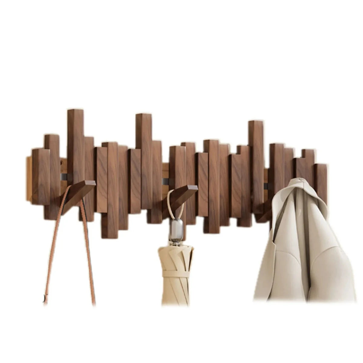 Elegant Wooden Wall-Mounted Coat Rack with Foldable Hooks