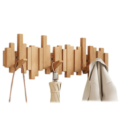 Elegant Wooden Wall-Mounted Coat Rack with Foldable Hooks