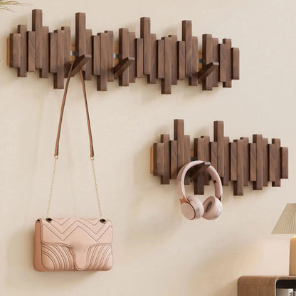 Elegant Wooden Wall-Mounted Coat Rack with Foldable Hooks