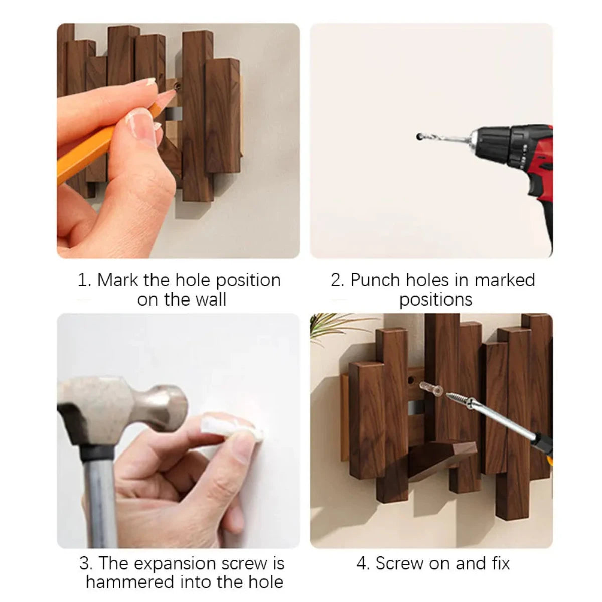 Elegant Wooden Wall-Mounted Coat Rack with Foldable Hooks