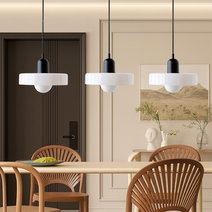 Trio of Colored Glass Pendant Light with Adjustable Height