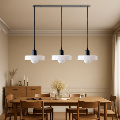 Trio of Colored Glass Pendant Light with Adjustable Height