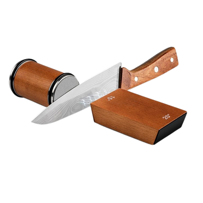 Diamond and Ceramic Disc Knife Sharpener with Wooden Base