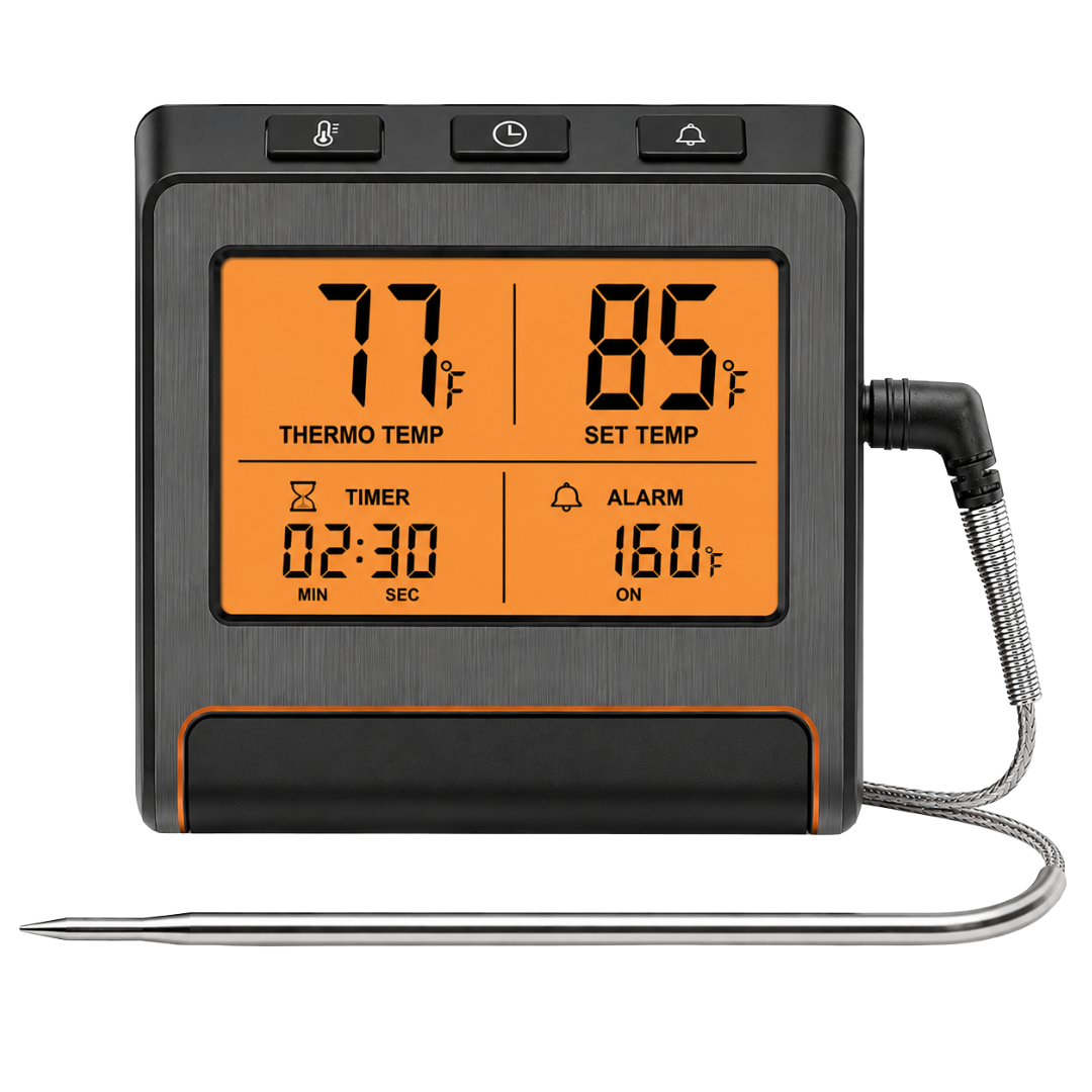 Digital Meat Thermometer with LCD Display, Probe, and Timer for Grilling