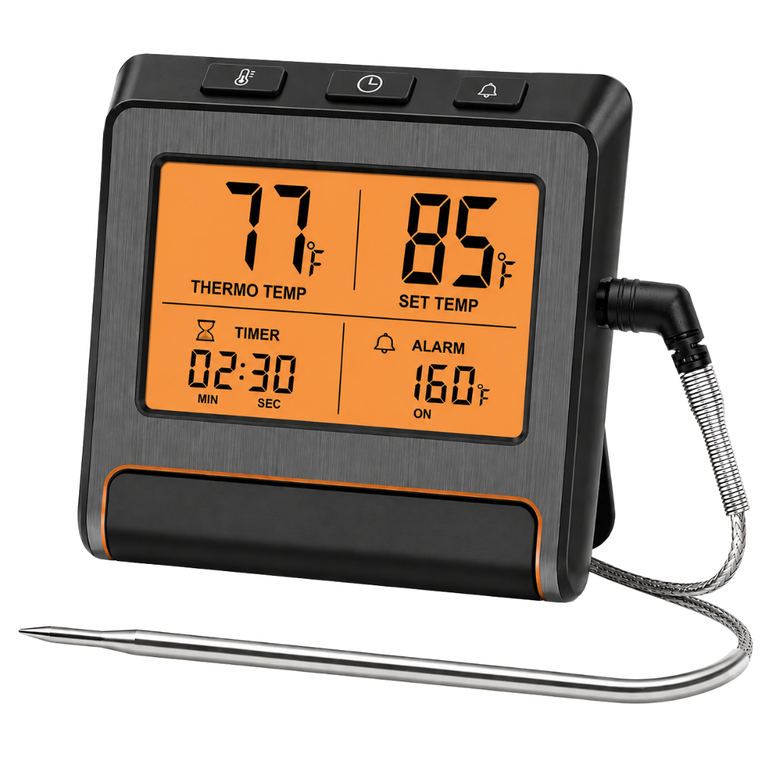 Digital Meat Thermometer with LCD Display, Probe, and Timer for Grilling