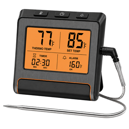 Digital Meat Thermometer with LCD Display, Probe, and Timer for Grilling